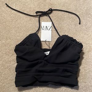 Zara, Black Halter Crop Top, Size XS, New with tags